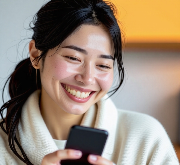 電話占いで良い結果を得て喜ぶ女性のイメージ
